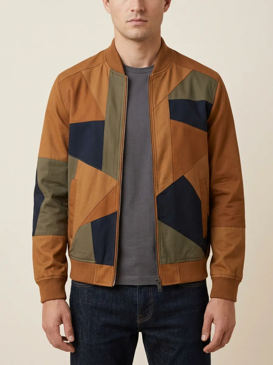 Patchwork Print Panel Detail Bomber Jacket