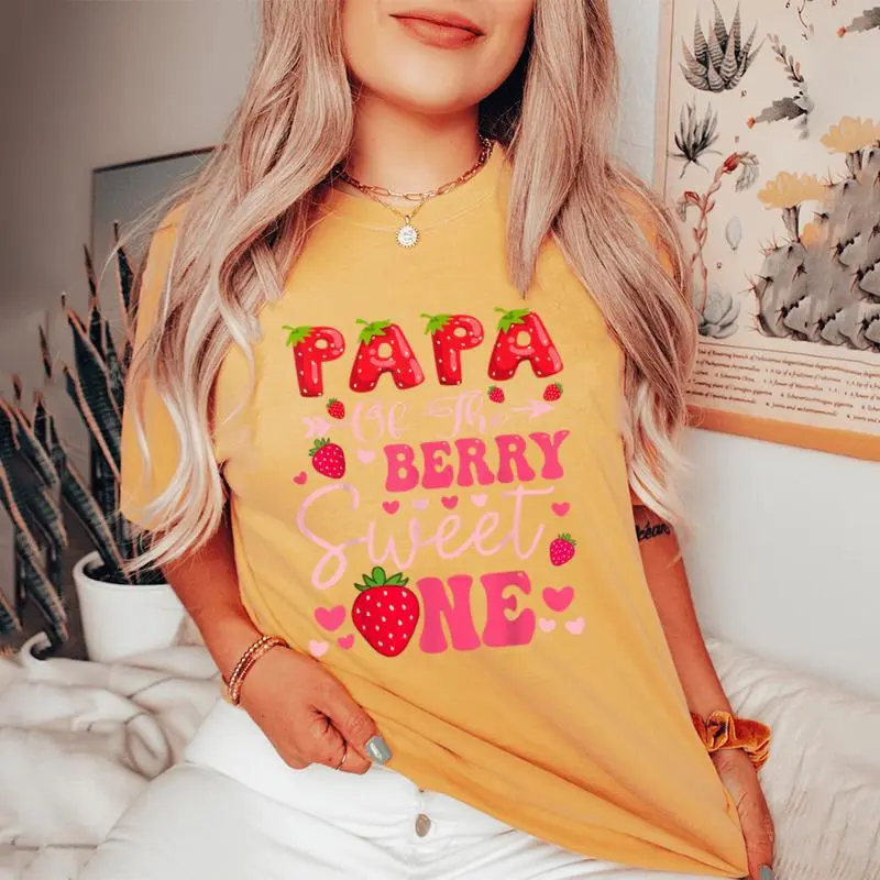 Papa Of The Berry Sweet One Strawberry 1St Birthday Girl Women's Oversized Comfort T-Shirt