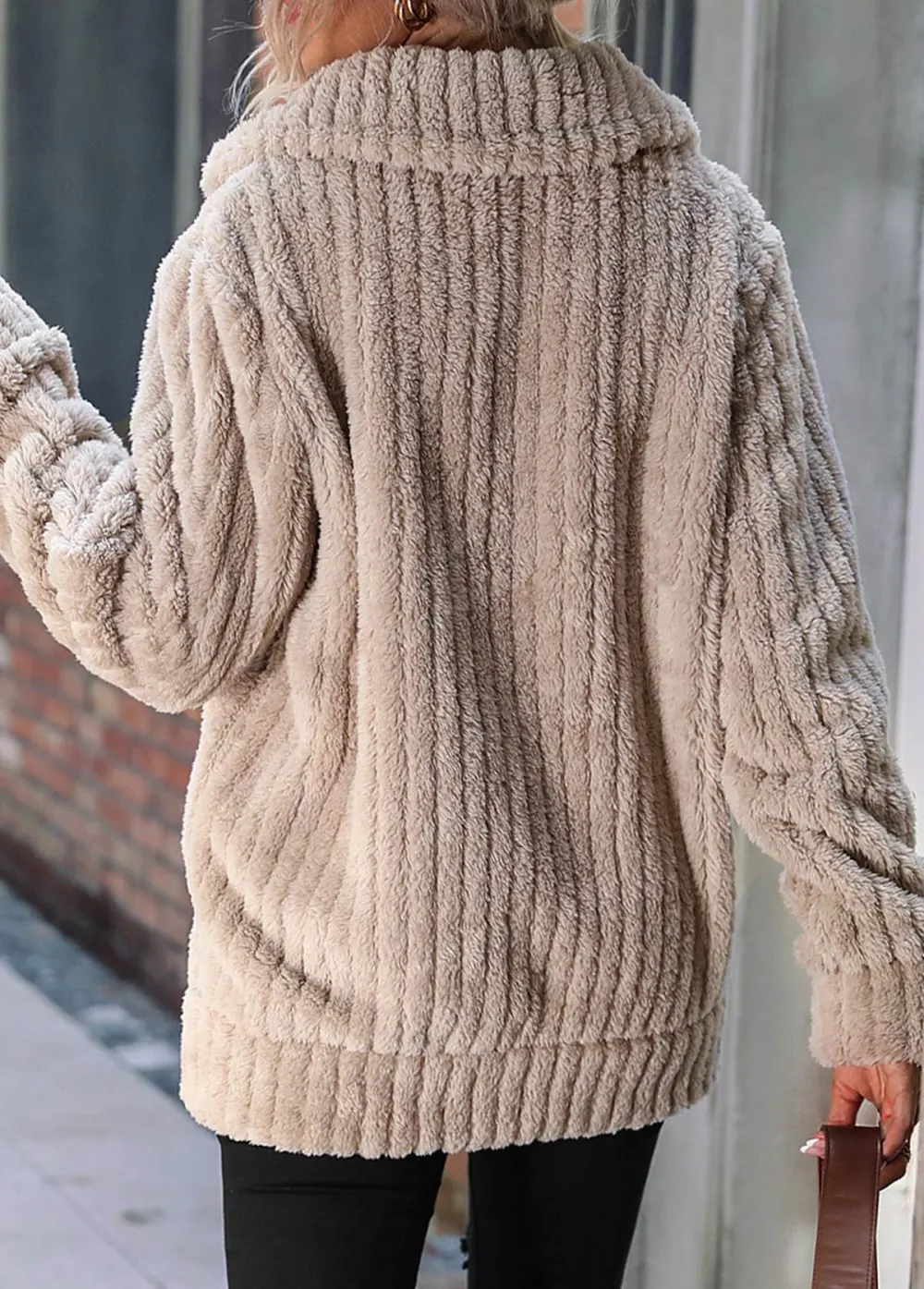Light Camel Pocket Long Sleeve Turn Down Collar Coat