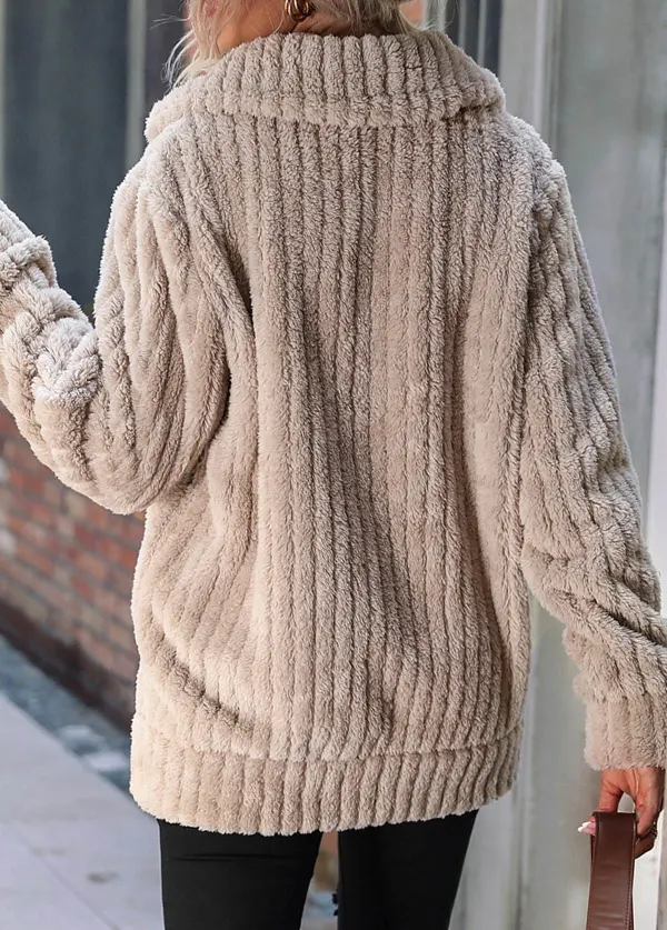 Light Camel Pocket Long Sleeve Turn Down Collar Coat