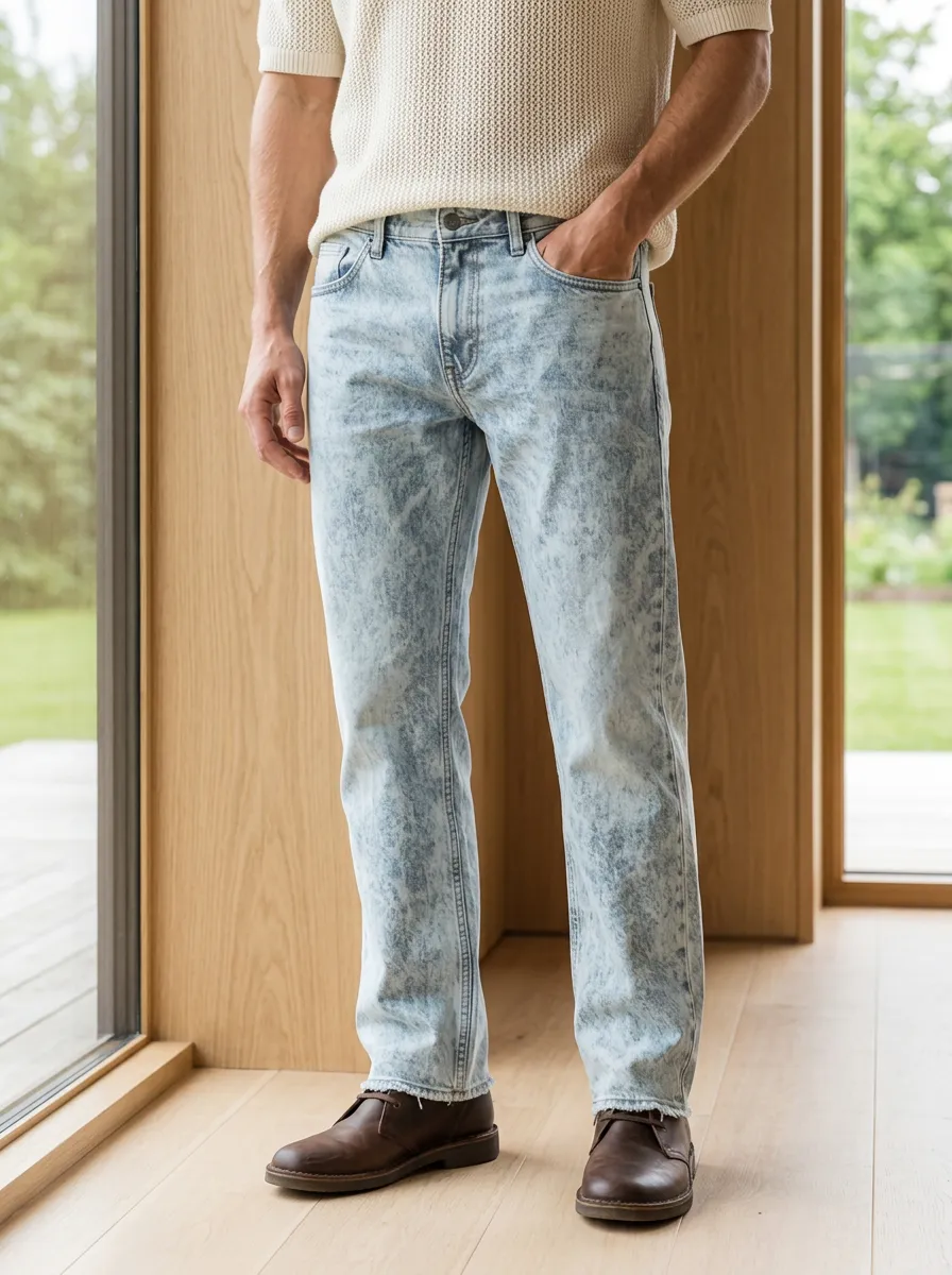 Men's Vintage Acid Wash Denim Printed Jeans