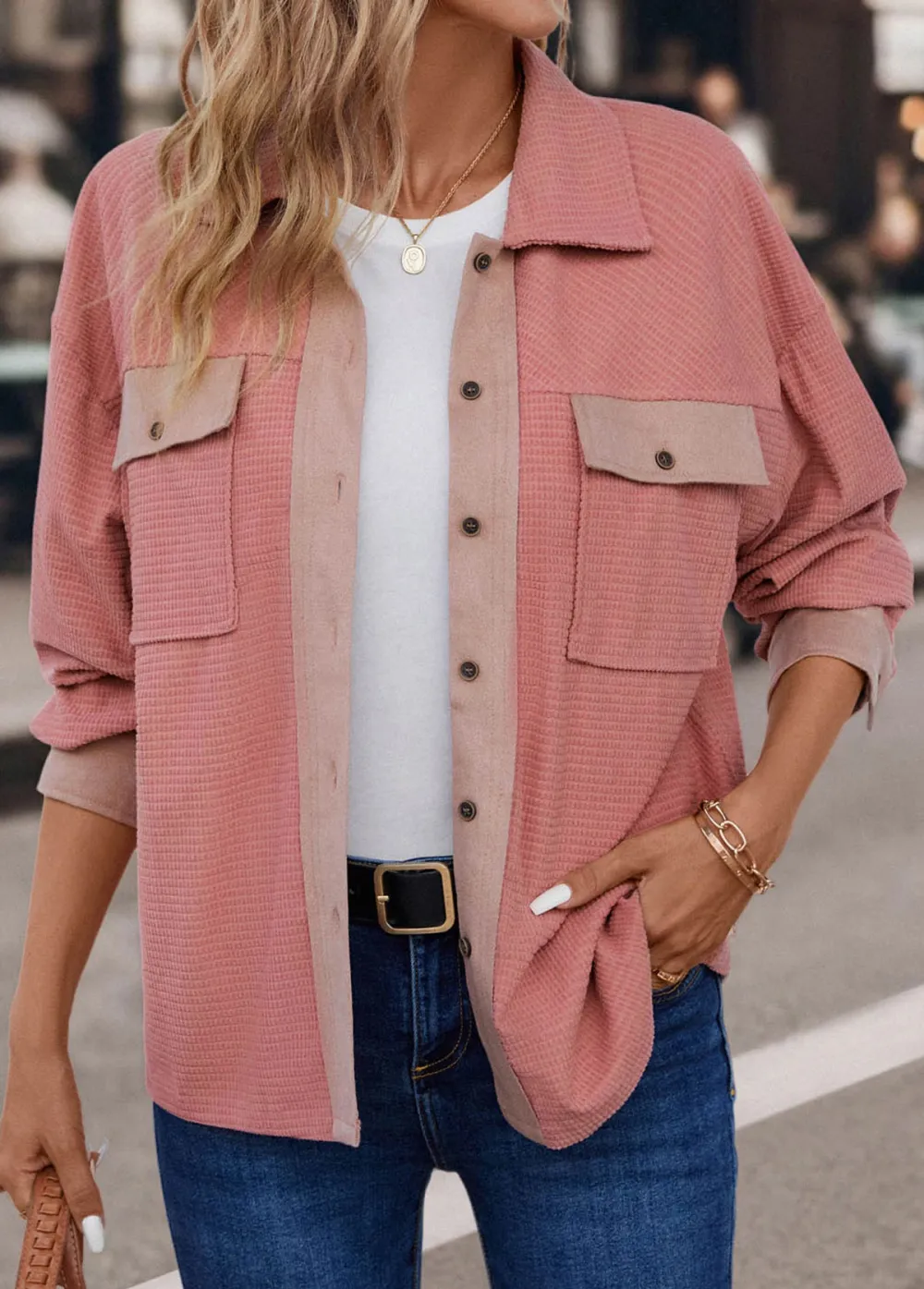 Dusty Pink Pocket Long Sleeve Coat