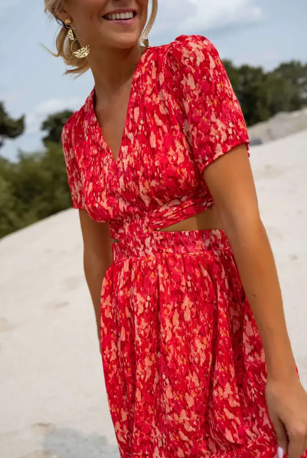 Short Sleeve Tie Detail Maxi Dress