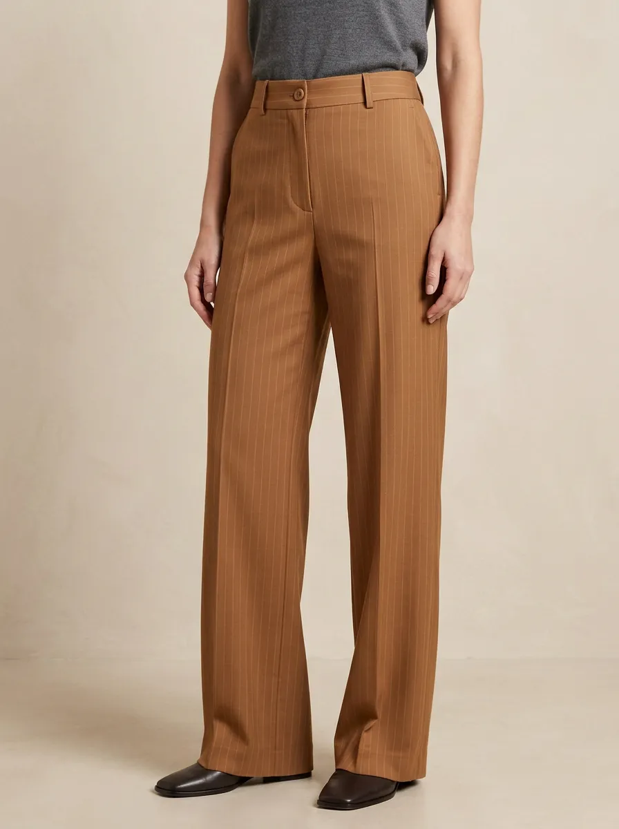 Casual Pinstripe High Rise Wide Leg Pants