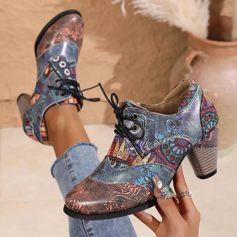 Lace Up Block Heel Ankle Boots