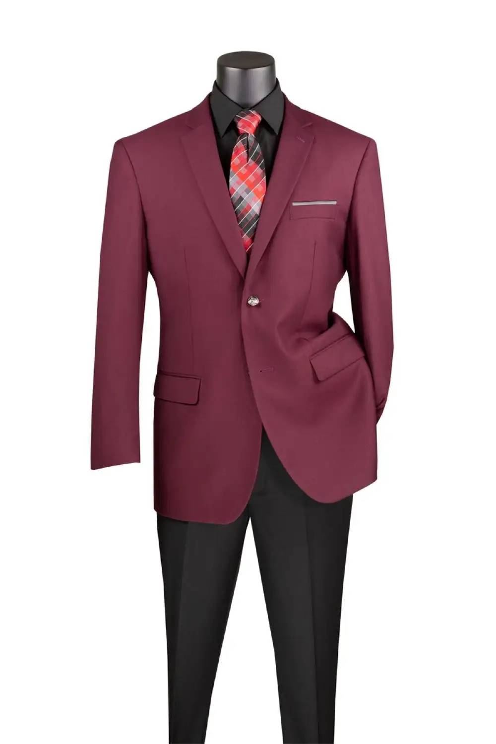 Burgundy Regular Fit Solid Single Breasted Two Button Notch Lapel Blazer