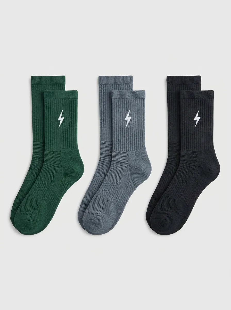 Men's 3-Pack Lightning-Bolt Ribbed Crew Socks