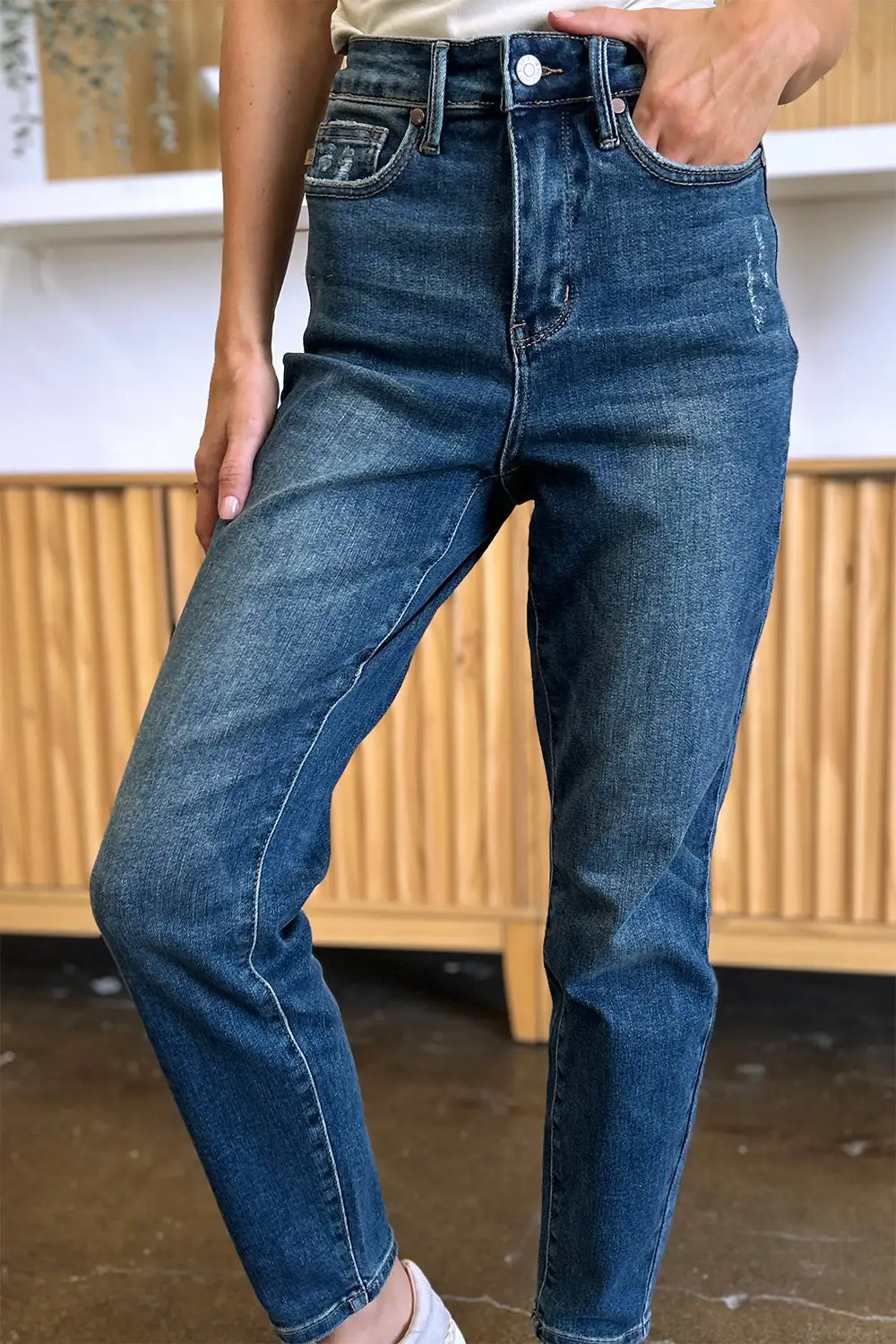 Textured High Waist Denim Jeans
