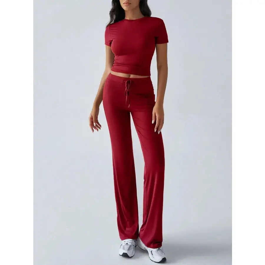 Everyday Round Neck Short Sleeve Top and Pants Set