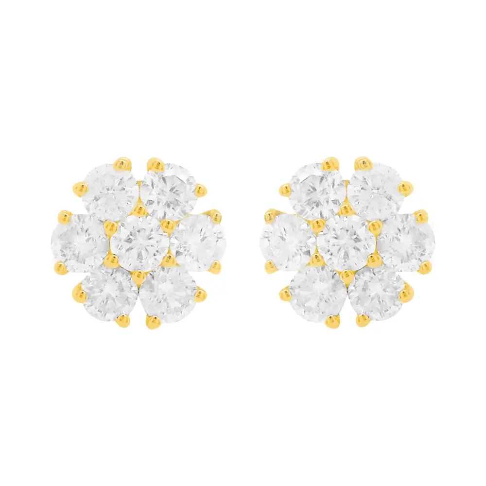 Curved Floral Gem Detail Stud Earrings