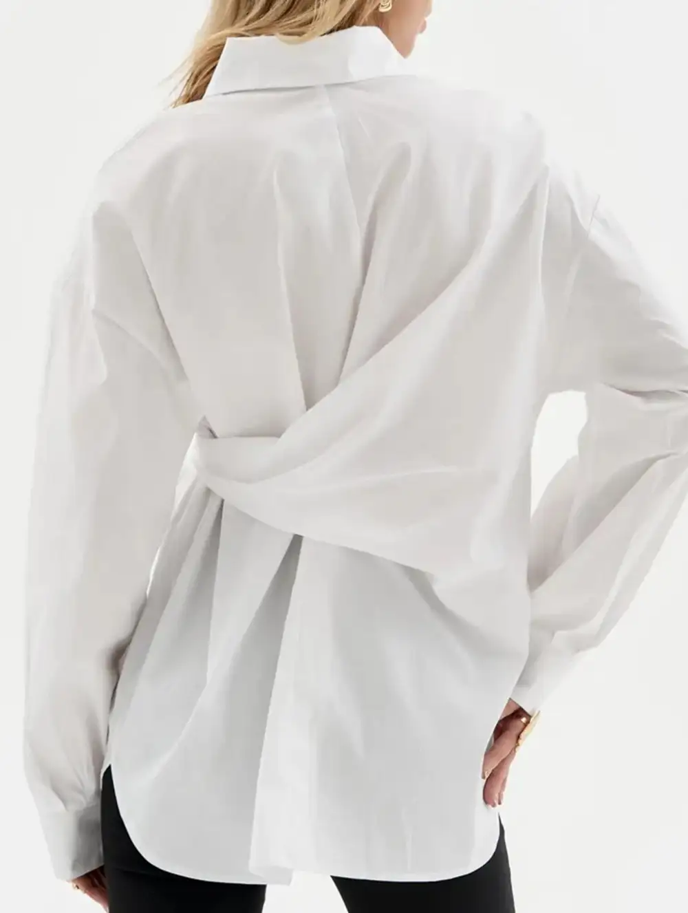 Lapel Button Tie Waist Slim Shirt
