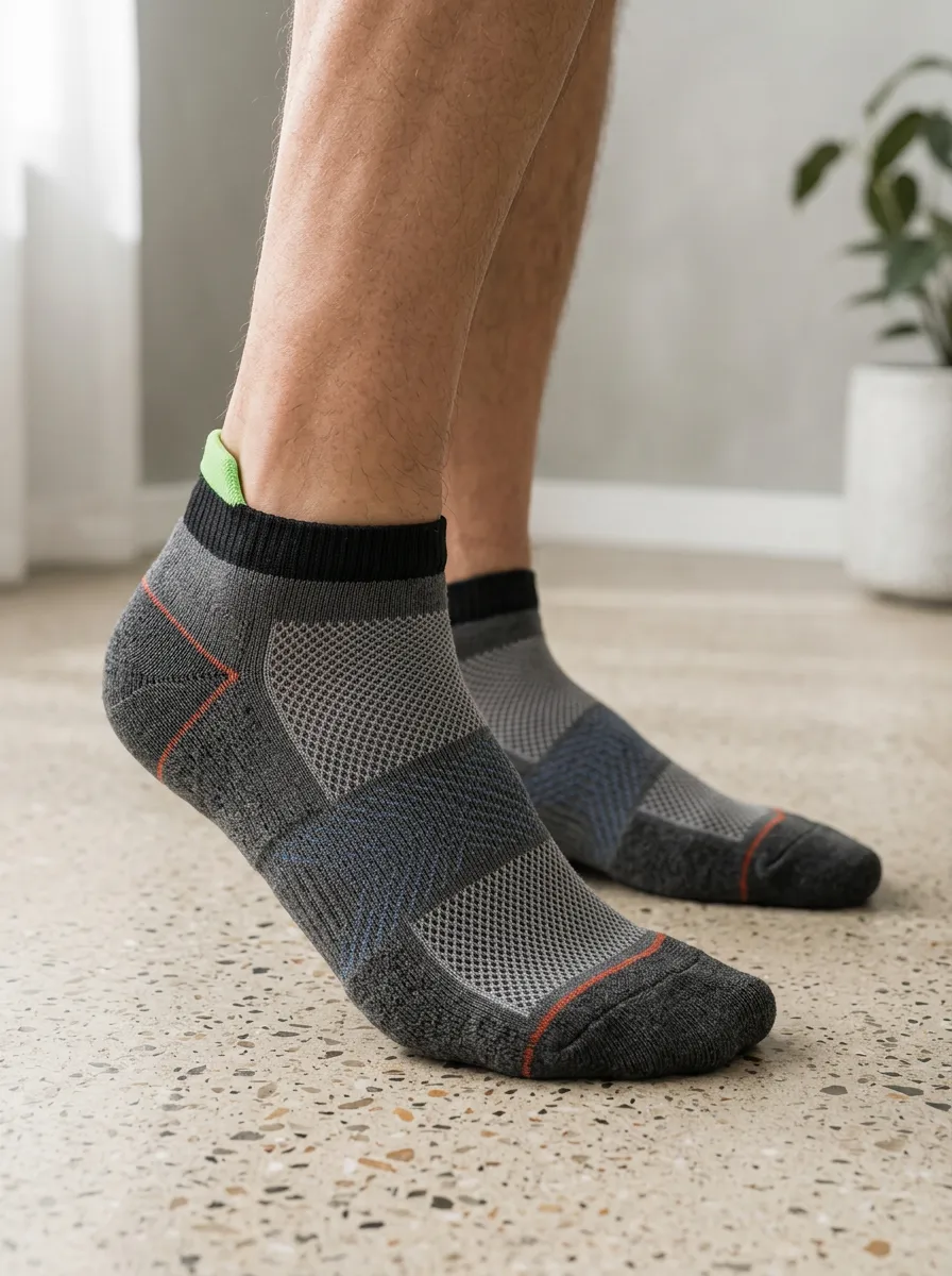Men's Athletic Performance Grey Mesh Printed Ankle Socks