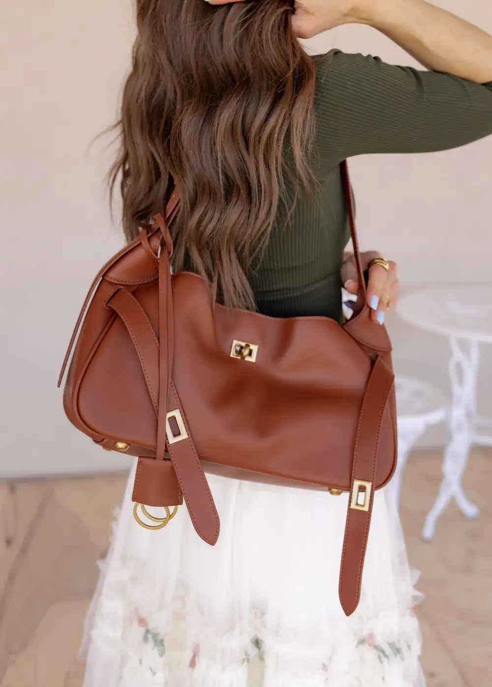 Adjustable Leather Turn-Lock Shoulder Bag