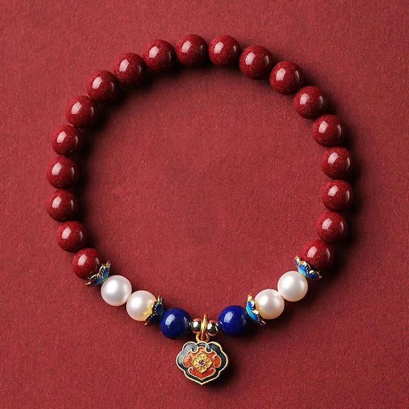 Cinnabar Lapis Lazuli Lock Charm Bracelet