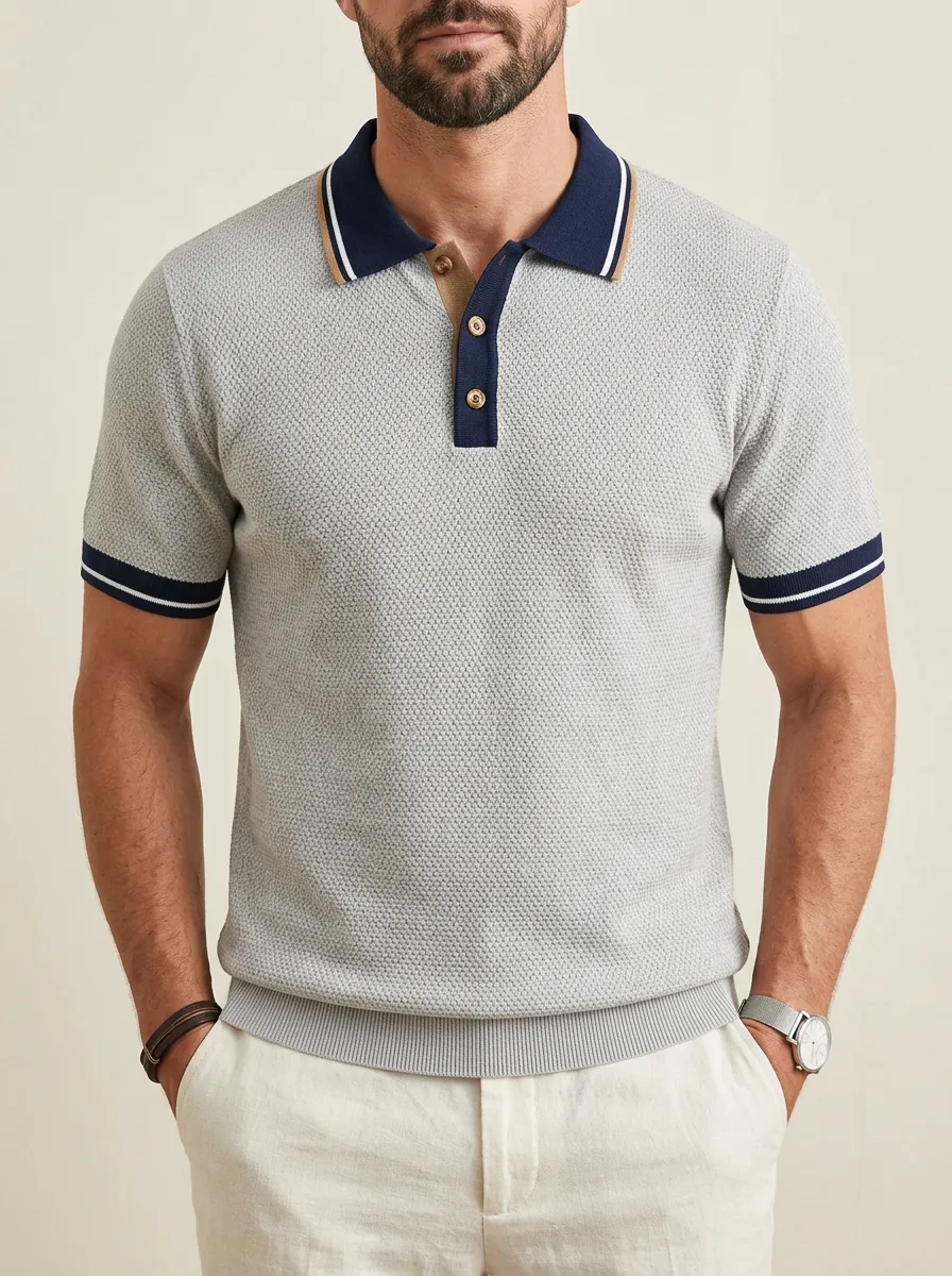 Men's Classic Relaxed Fit Contrast Collar Polo Shirt
