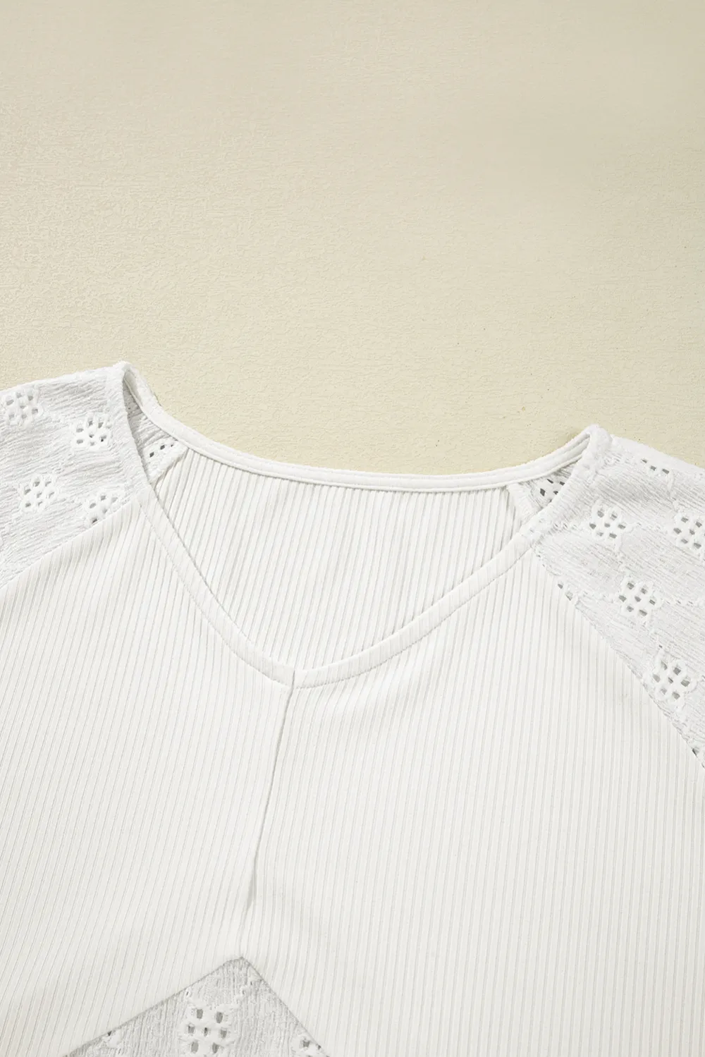 White Twisted Rib Patchwork Embroidered Top