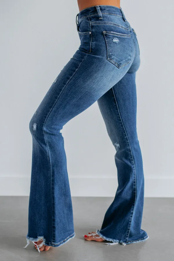 Women's High Rise Flared Leg Zip Fly Jeans