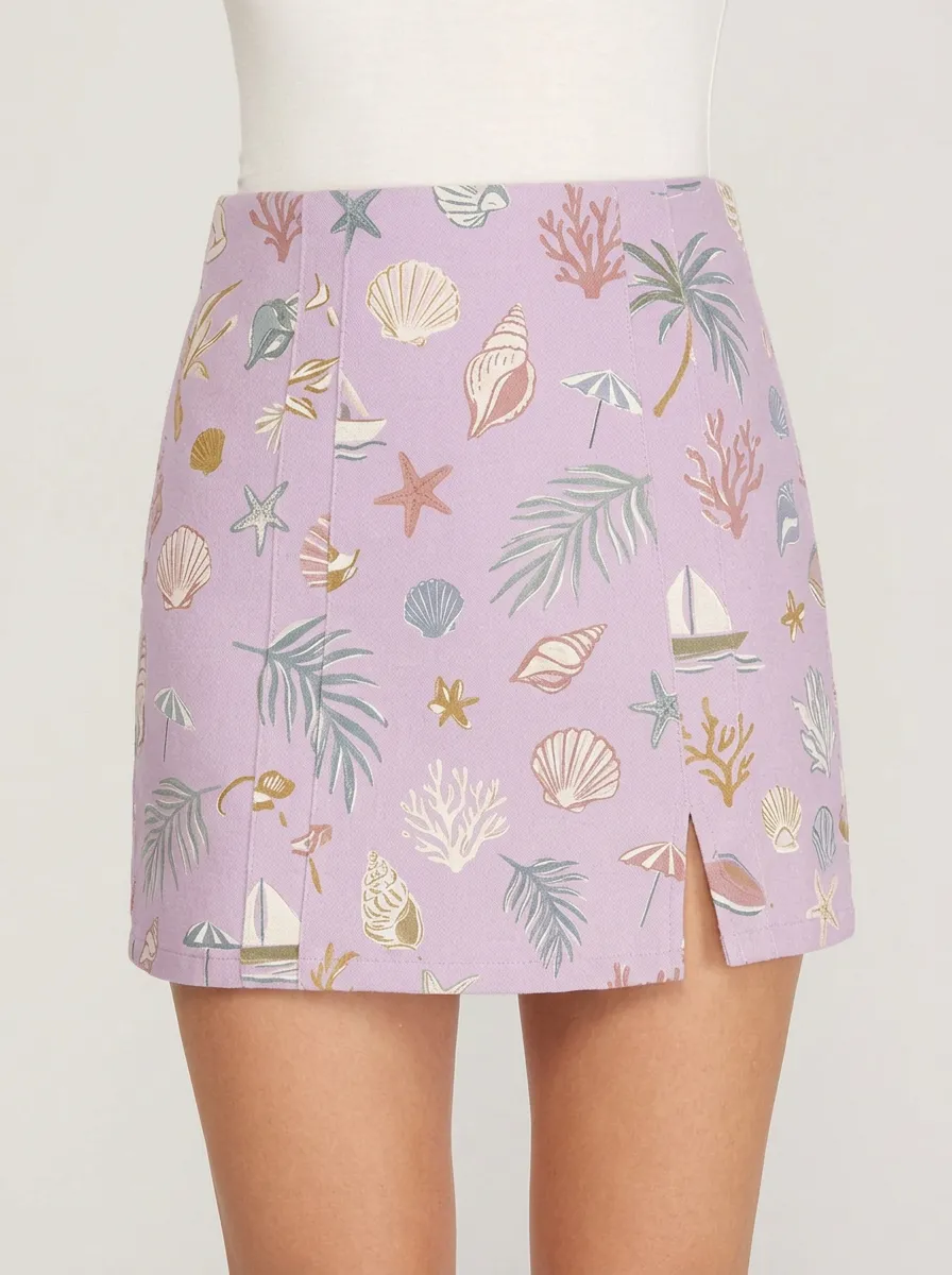 Women's Coastal Seashell Palm Tree Printed Skirt