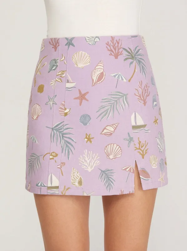 Women's Coastal Seashell Palm Tree Printed Skirt