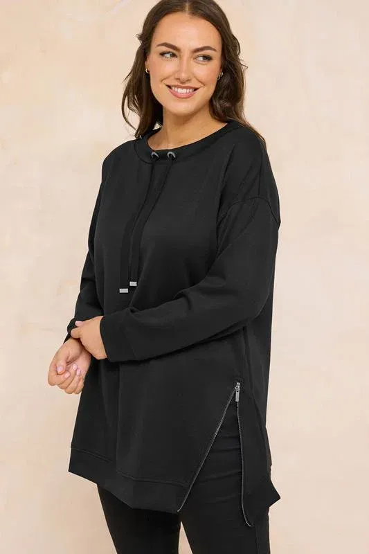 Black Luxe Zip Detail Sweatshirt