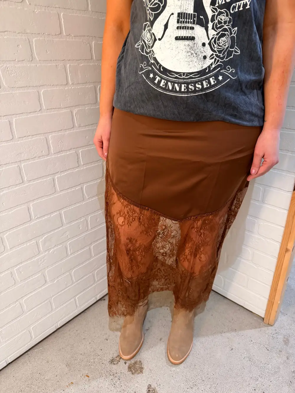 Satin Lace Patchwork Skirt