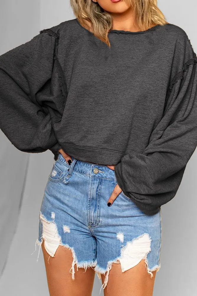Lantern Sleeves Stitching Pullover
