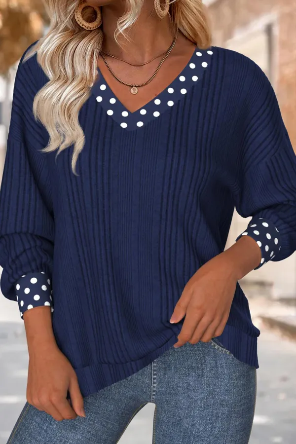 Dirty Blue Polka Dot Trimmed Top