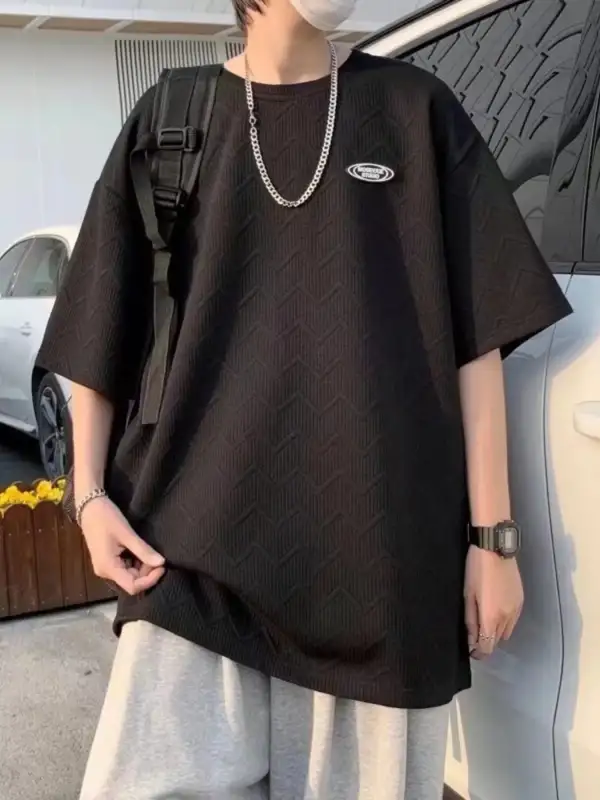 Textured Crew Neck Half Sleeve Tee