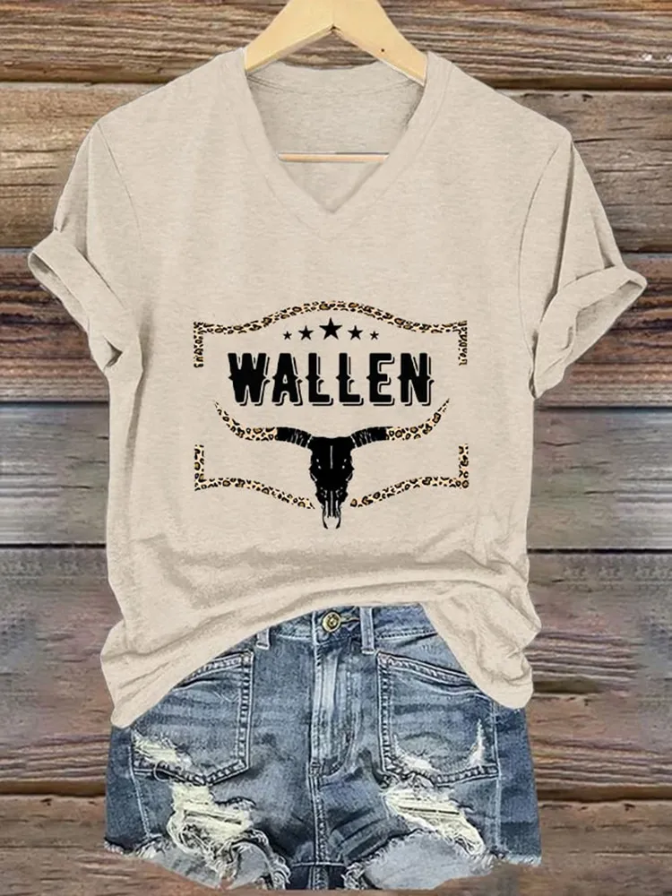 Wallwn Printed V-Neck Short-Sleeved T-Shirts