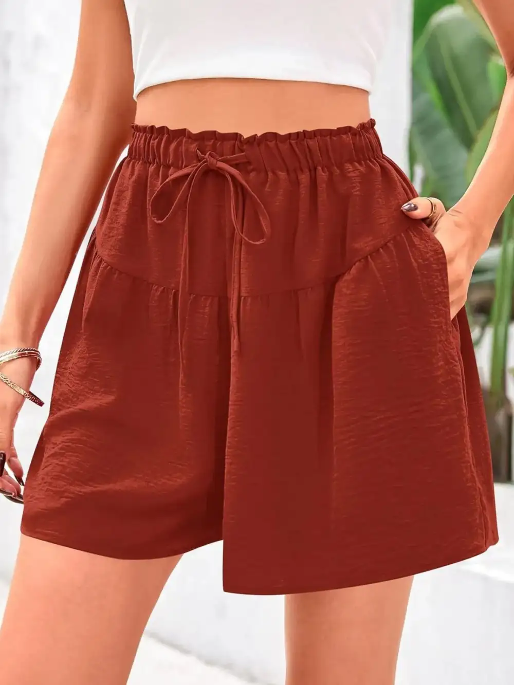Casual Drawstring High Waist Relaxed Plus Shorts