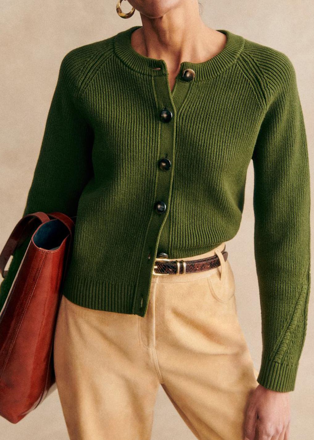 Crew Neck Organic Cotton Long Sleeve Cardigan