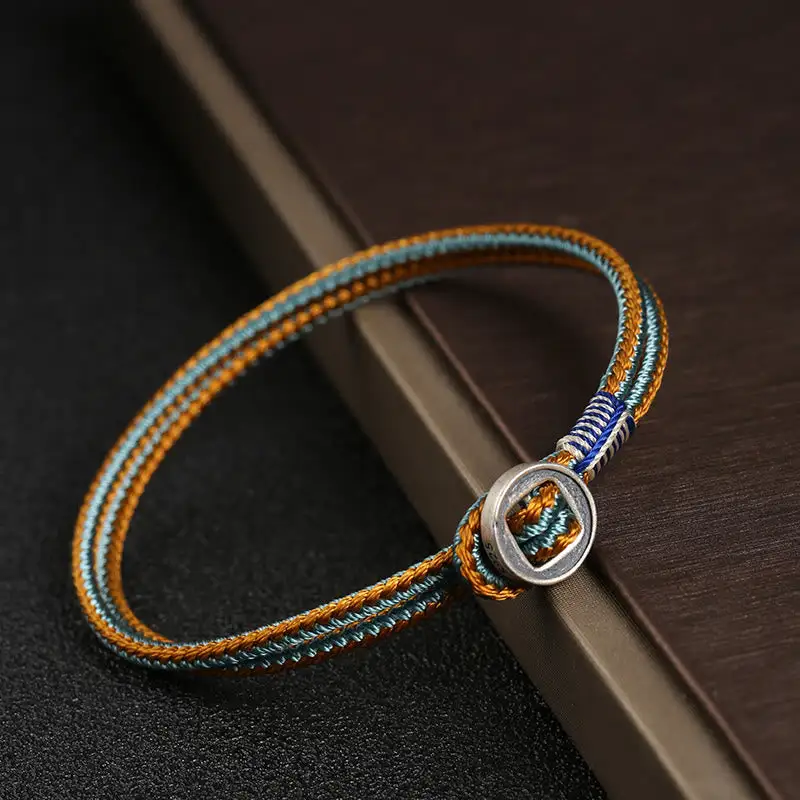 Sterling Silver Handmade Button Weave String Bracelet
