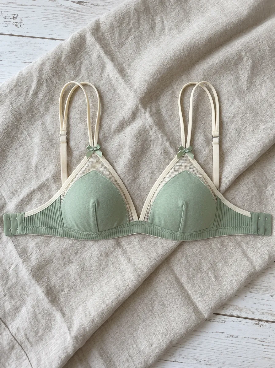 Women's Sage Green Ribbed Mesh Bow Detail Bralette