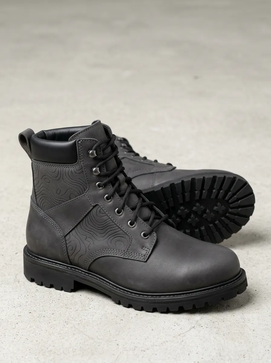 Men's Rugged Style Topographic Map Work Boots