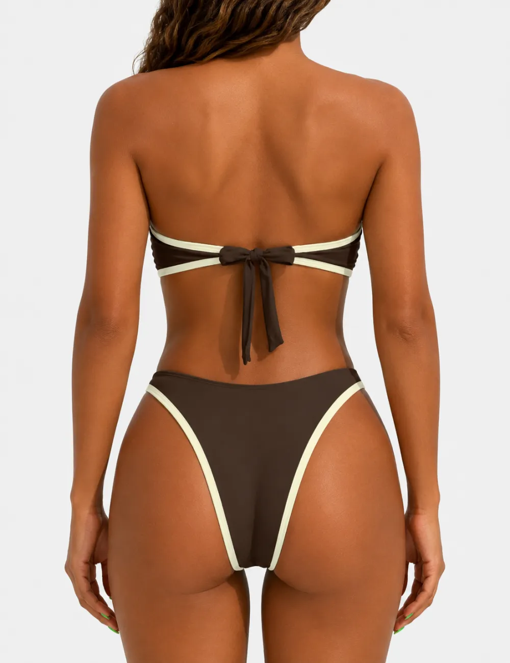 Contrast Trim Metal Ring Bandeau Two Piece Bikini Set