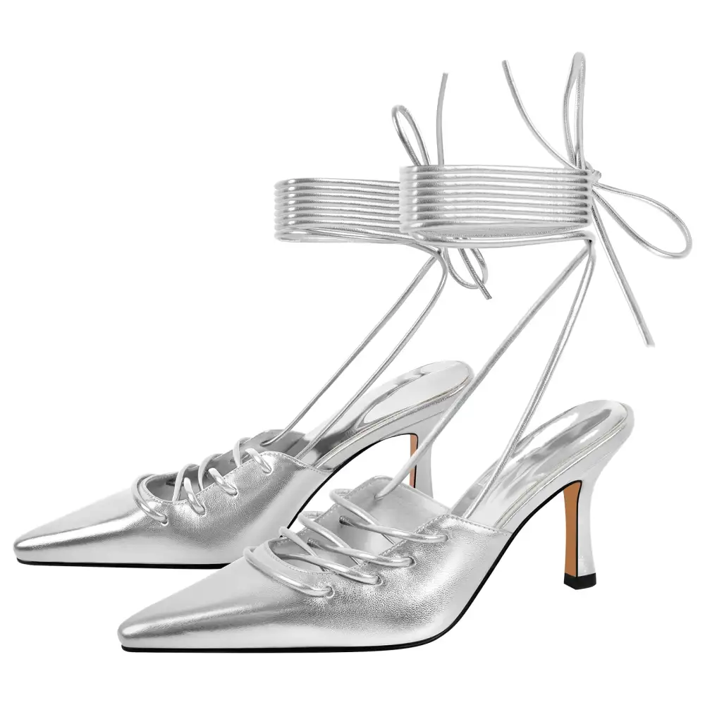 Lace Detail Pointed Toe Stiletto Lace Up Pumps