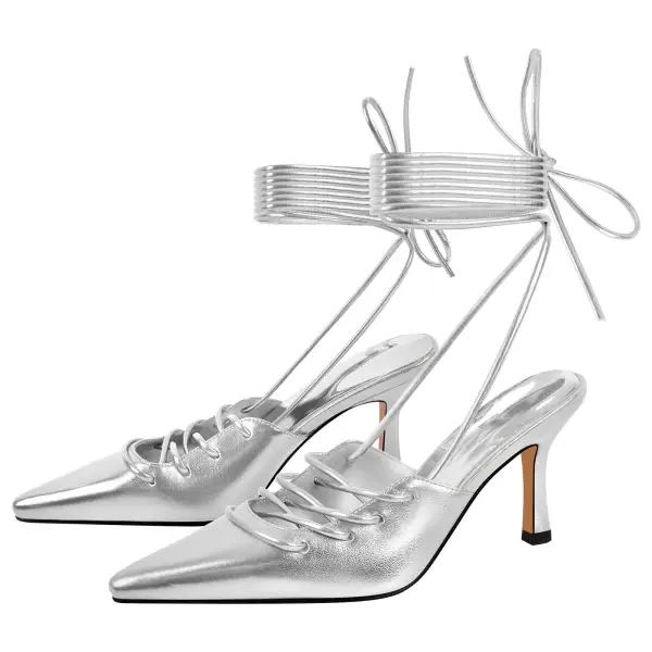 Lace Detail Pointed Toe Stiletto Lace Up Pumps