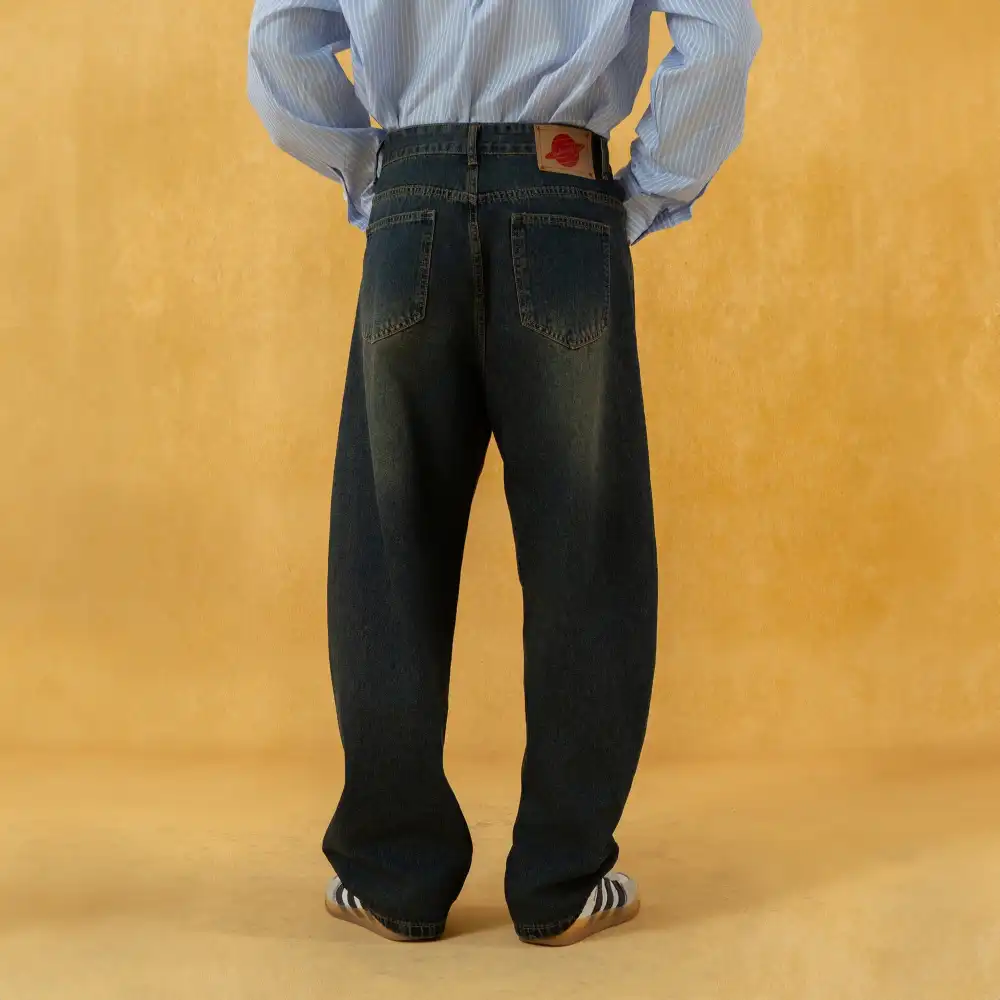 Ultra-Wide Washed Vintage-Wash Jeans