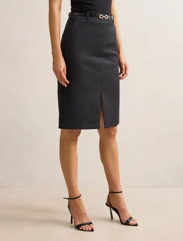 Black Belted Pencil Skirt