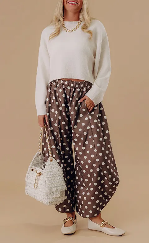 Mid Rise Relaxed Barrel Leg Polka Dot Pants
