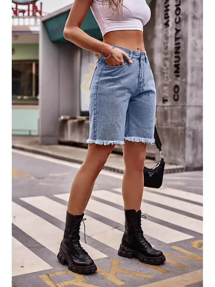 Frayed Hem Denim Shorts