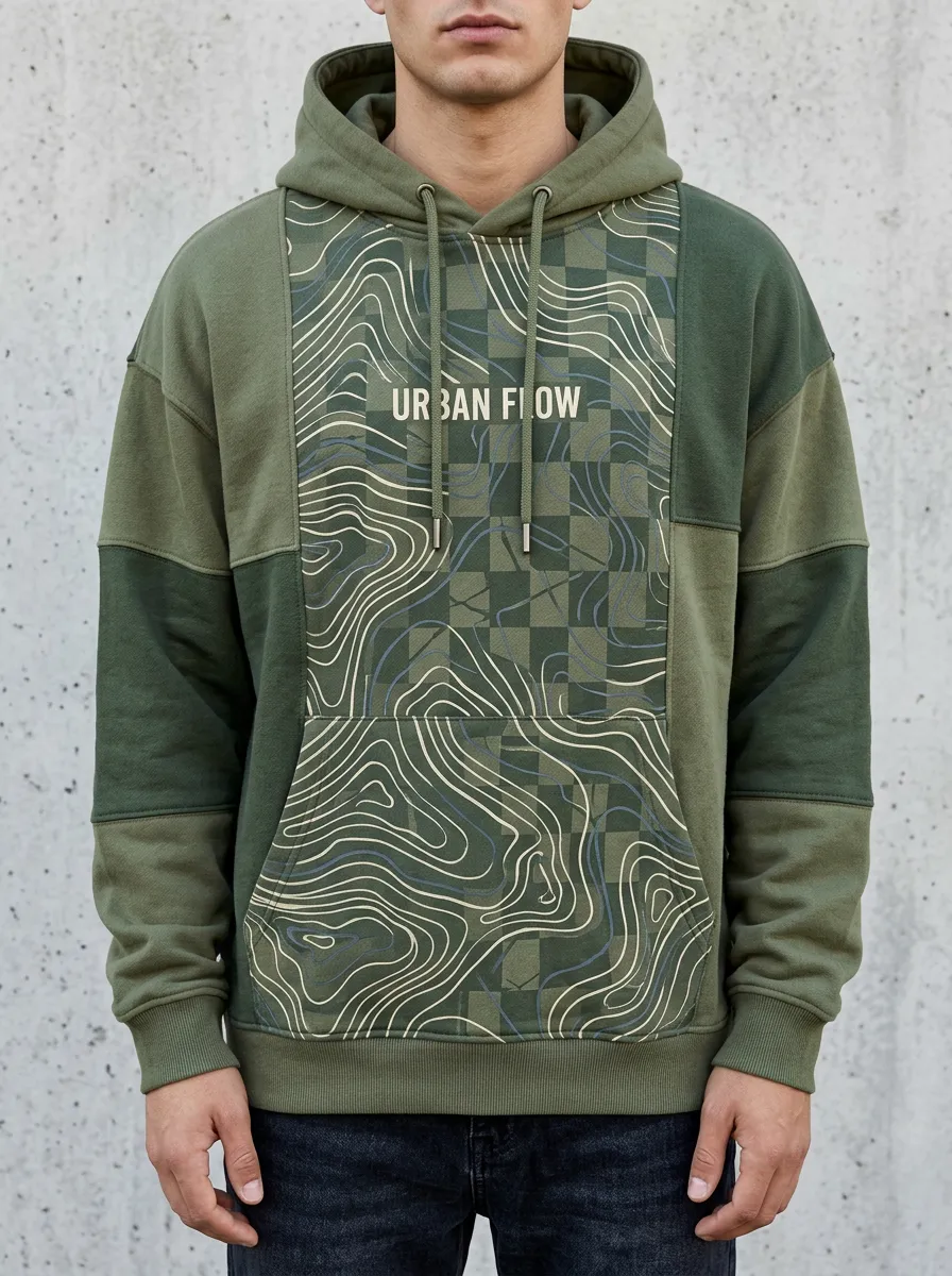 Streetwear Topographic Checkered Men's Graphic Hoodie