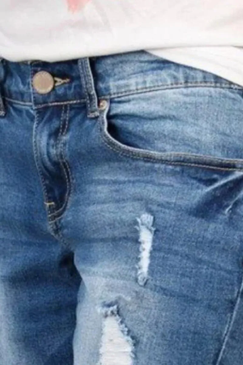 Ripped Lwo Waist Denim Bermuda Shorts