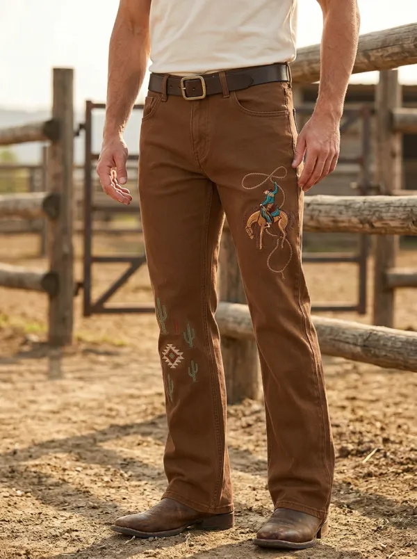 Men's Heritage Inspired Western Cowboy Rodeo Cactus Jeans