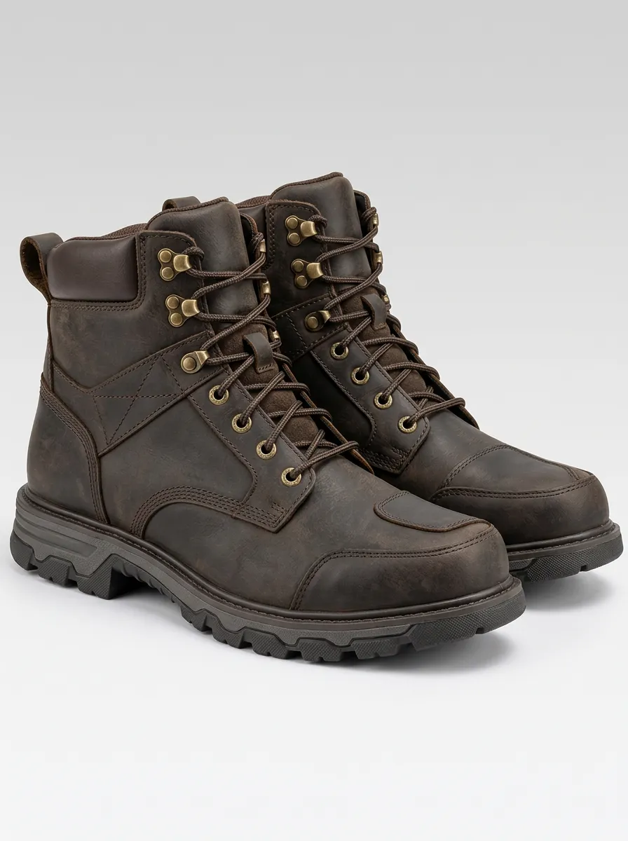 Men's Work Boots in Leather with Patterned Design