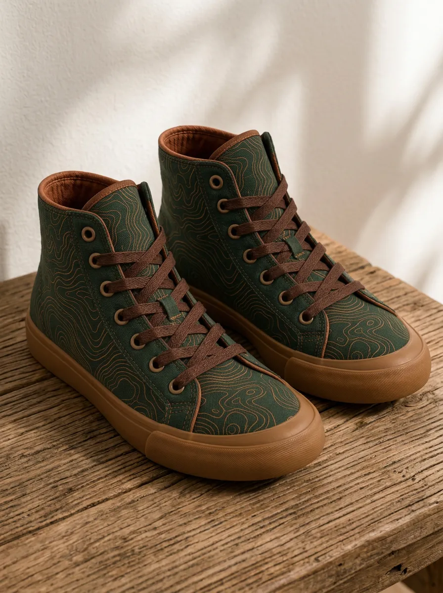 Men's Refined Outdoor Hiking Lover Topographic Map Patterned Canvas Shoes