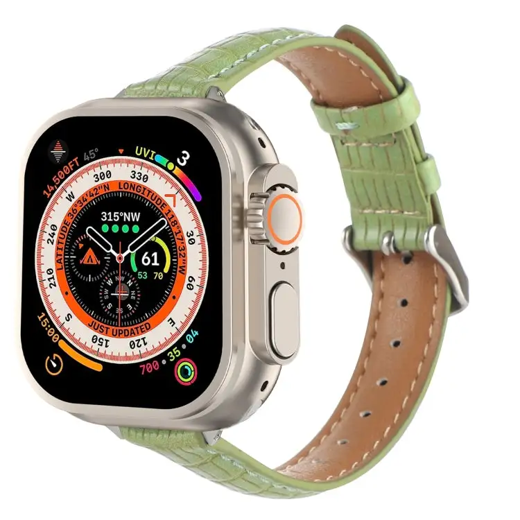 Slim Crocodile Leather Watch Band for Watch Ultra 49 mm - Light Green
