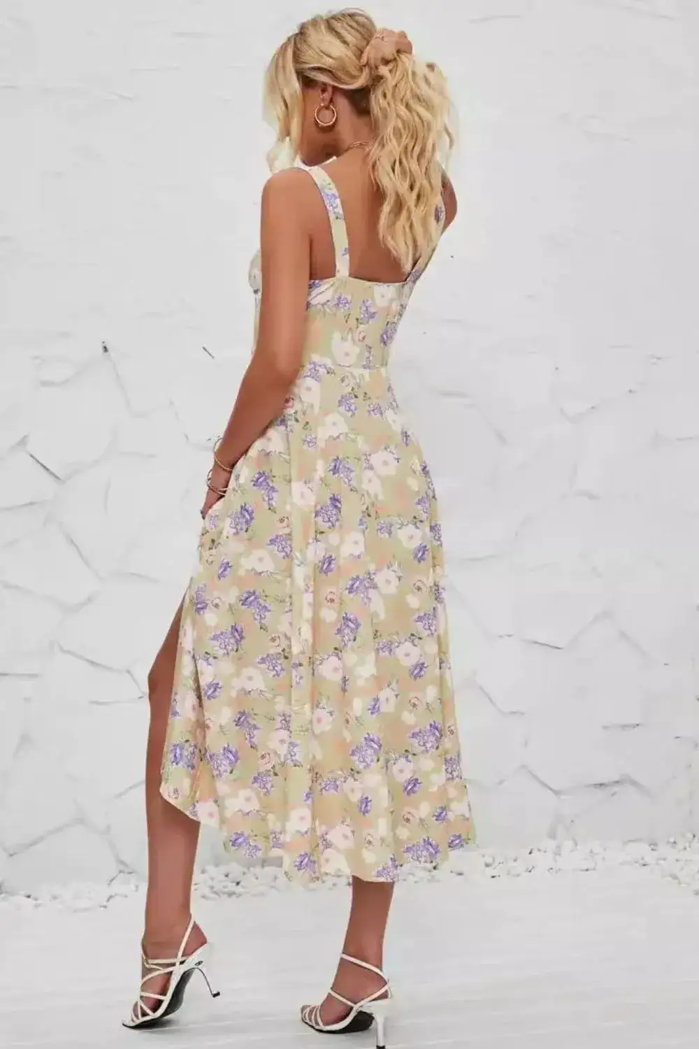 Smooth Finish Floral Printed Slit Dress