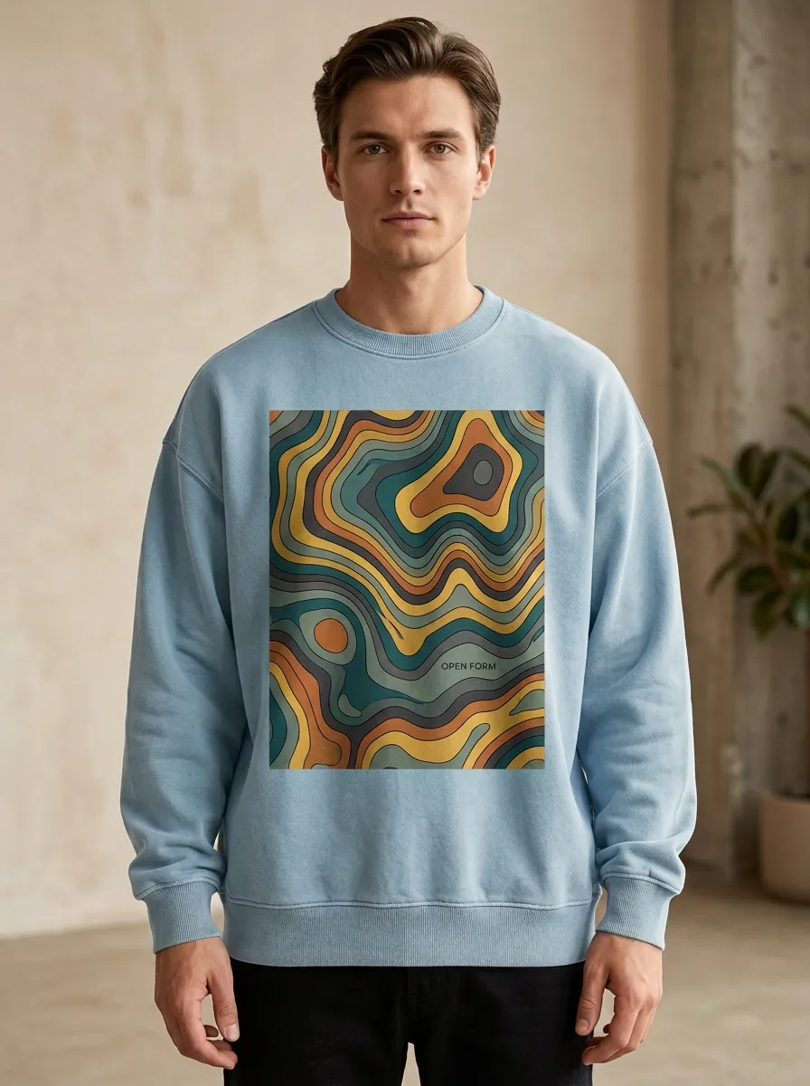 Men's Abstract Art Lover Retro Topographic Printed Sweatshirt