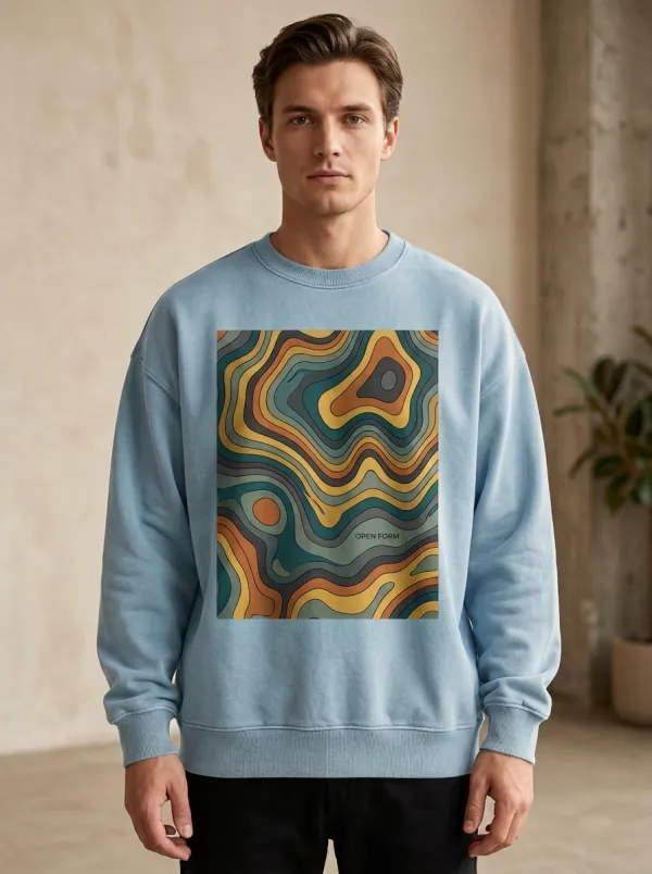 Men's Abstract Art Lover Retro Topographic Printed Sweatshirt